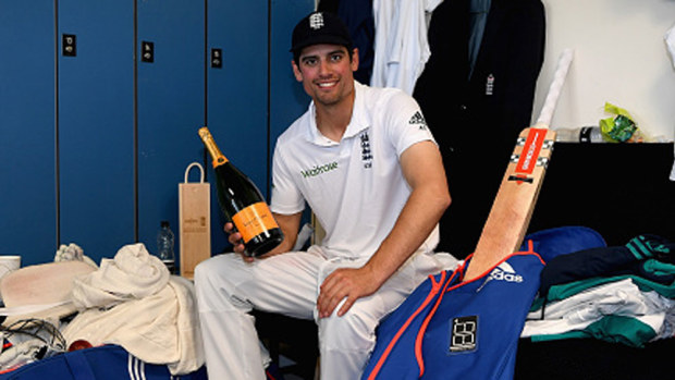 Alastair Cook enjoys a moment after the Test win. (Getty)
