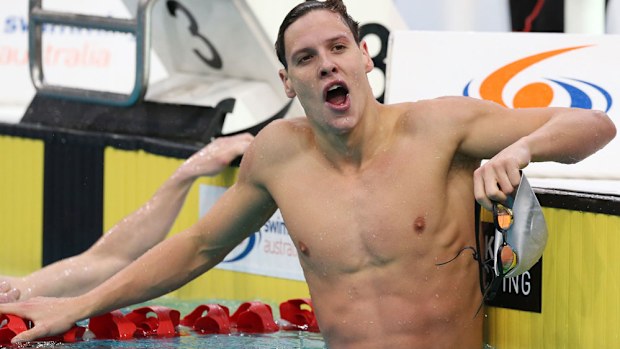 Mitch Larkin after winning the 200m backstroke. (AAP)