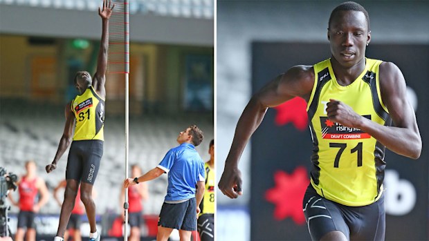 Gach Nyuon (L) and Mabior Chol are two of three new Sudanese-born AFL hopefuls.
