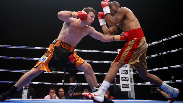Jeff Horn connects with a left in his fight with Randall Bailey. (Getty)