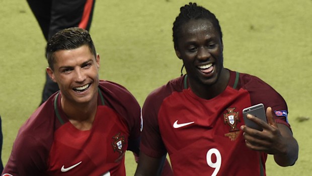 Cristiano Ronaldo, left, with Eder (AFP)