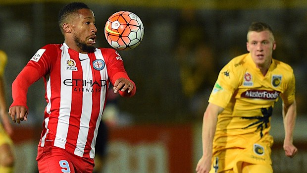 Harry Novillo controls the ball before a shot on goal for City. (AAP)