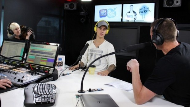 Mediaworks
Justin Bieber in studio with radio hosts Jay Jay Feeney and Dom Harvey.
