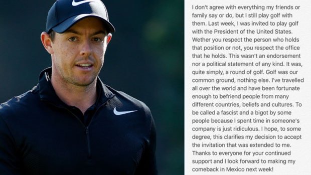 On the defensive: McIlroy released a statement in response to criticism over his round of golf with the US President.