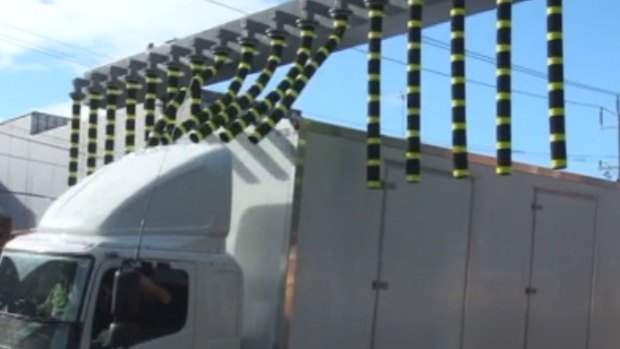 The rubber flaps meant to serve as an alert to trucks.