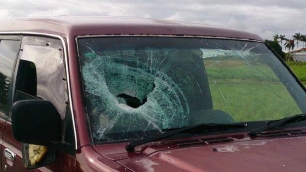 The windscreen smashed during the road rage attack.