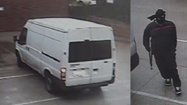 Pictures of a white Ford Transit van and a man believed to be involved in the robbery.