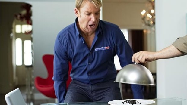Spider baited ... Warne's arachnophobia was revealed in this 2014 ad.