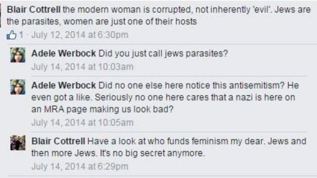United Patriots Front leader Blair Cottrell has taken to Facebook to express his views on women and Jews.