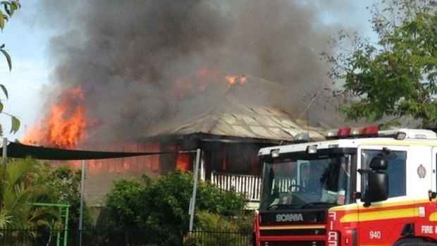 A Queenslander engulfed by flames in Murray Street, Rockhampton.