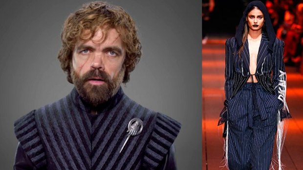 Tyrion, like a banker with an expenses account, knows that first impressions matter. A pinstripe and sharp tailoring won't let you down. DKNY had it down pat in New York earlier this year.