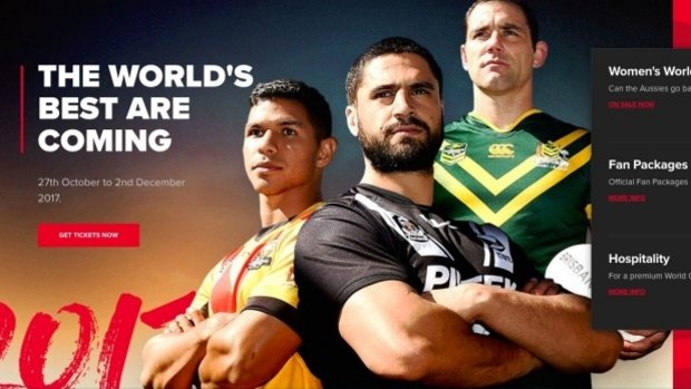 Jesse Bromwich, centre, features in promotional material for the rugby league world cup.