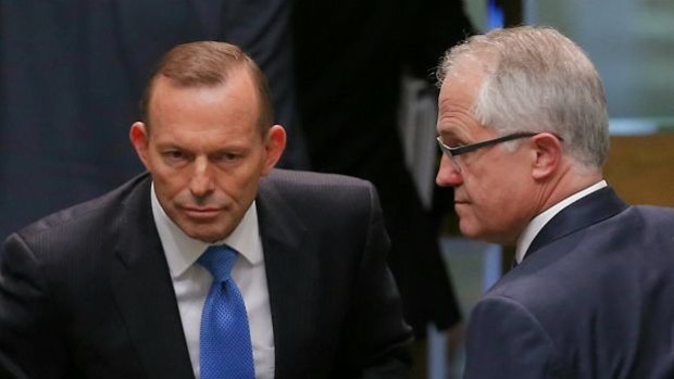 Malcolm Turnbull and Tony Abbott during Question Time on Monday afternoon.