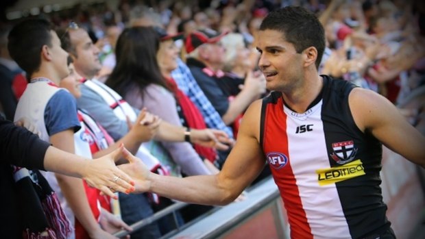 Leigh Montagna celebrates a win with fans in 2014.