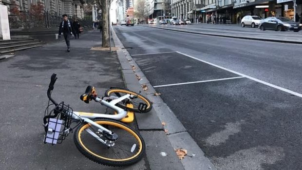 An abandoned oBike in Melbourne's CBD.