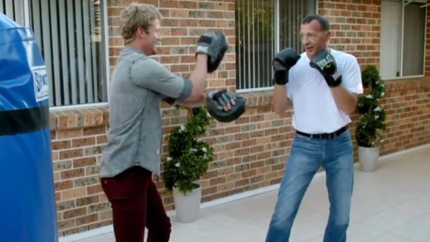 Richie Strahan sparring with Olena's father.