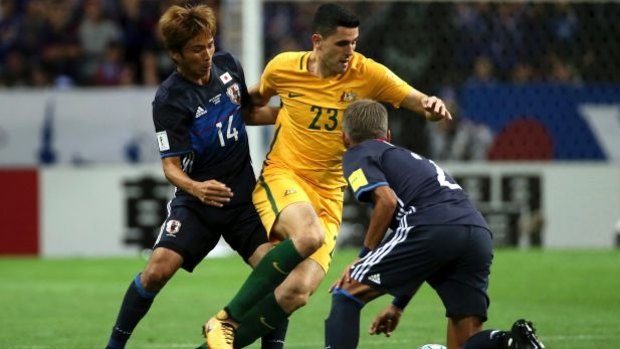 Road warriors: Tom Rogic in one of Australia's closer trips, to Japan. 