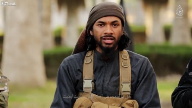 Neil Prakash, who goes by the nom de guerre Abu Khalid al-Cambodi, as he appears in the latest Islamic State propaganda video.
