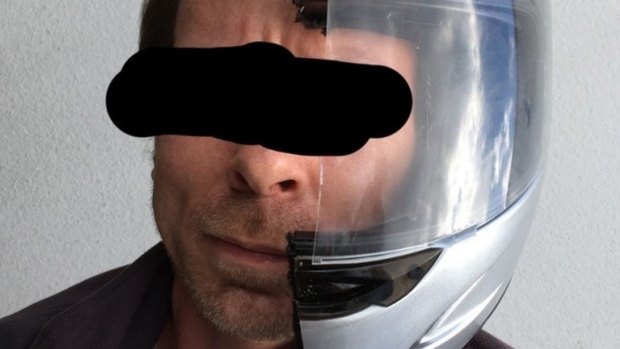 The man, who clearly didn't take the break up very well, sporting his half of a helmet.