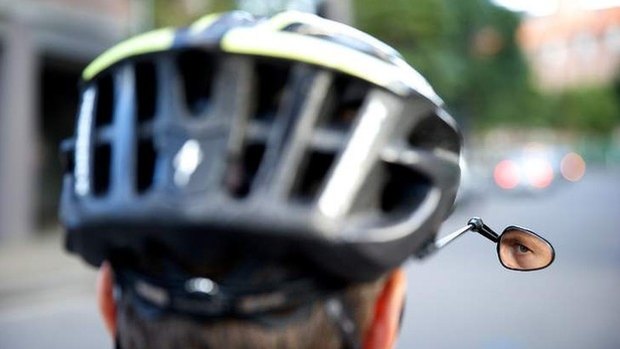 Eye up: a helmet-mounted rear view mirror.