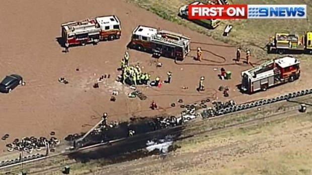 The crash scene at the Queensland Raceway on October 15, 2013.