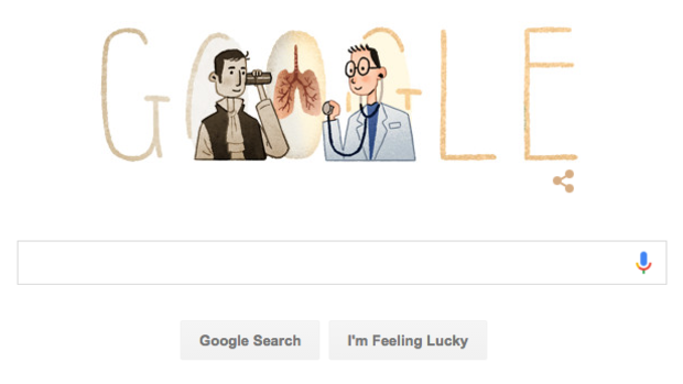 The Google doodle celebrating René Laennec's 235th birthday.