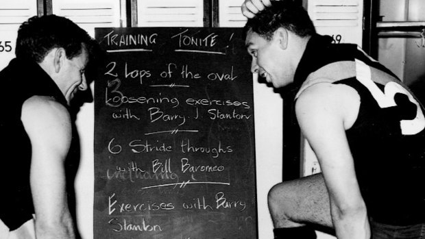 Richmond coach Tom Hafey (left) talks training tactics with Alan Richardson (right) in the 1960s.