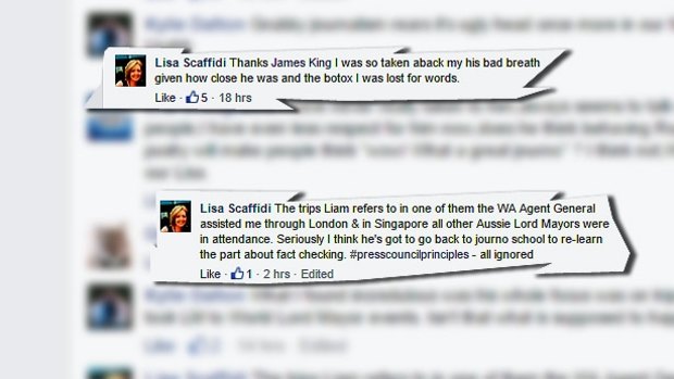 Lisa Scaffidi attacks veteran journalist Liam Bartlett on the Facebook page. 