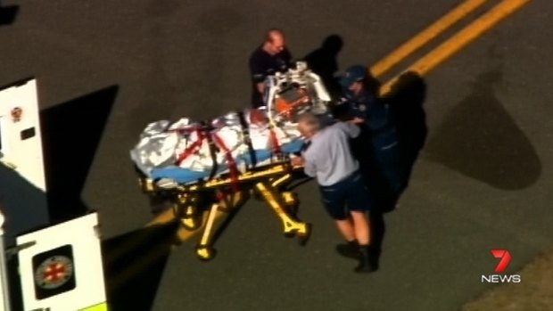 A Ravenshoe burns victim arrives in Brisbane for treatment on Wednesday.