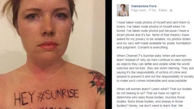 Clem Ford's Facebook post in response to comments on Sunrise blaming victims of the nude photo leak.  