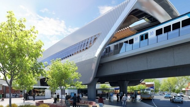 An artist's impression of the Victorian government's $1.6 billion sky rail along the Cranbourne-Pakeham line. 