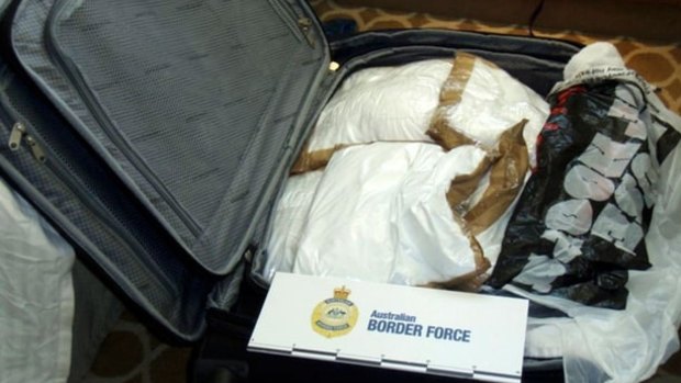 One of the suitcases allegedly uncovered by the Australian Federal Police
