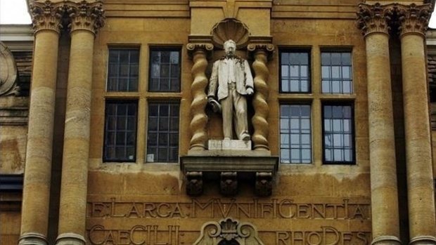 The Cecil Rhodes statue at Oriel College, Oxford University.