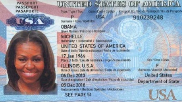 Part of the image purporting to be the First Lady of the United States' passport posted online.