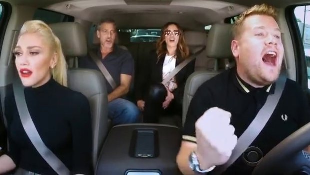 Gwen Stefani, George Clooney, Julia Roberts and James Corden blast out some tracks. 