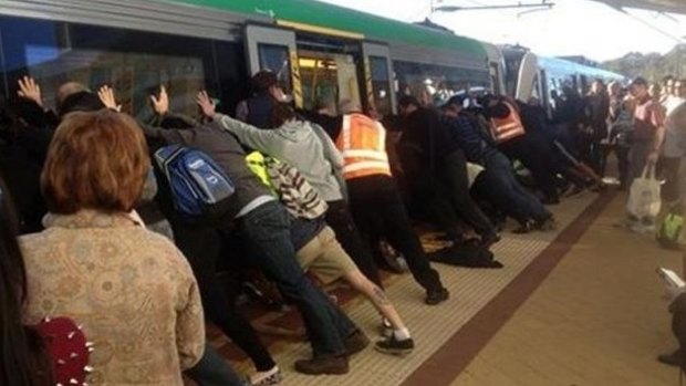 Passengers famously helped rock a train carriage in Perth Station to free a man trapped in the gap in 2014.