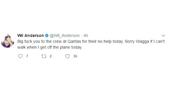 Wil Anderson's deleted tweet.