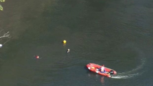 Police search for the child on the Hawkesbury River.