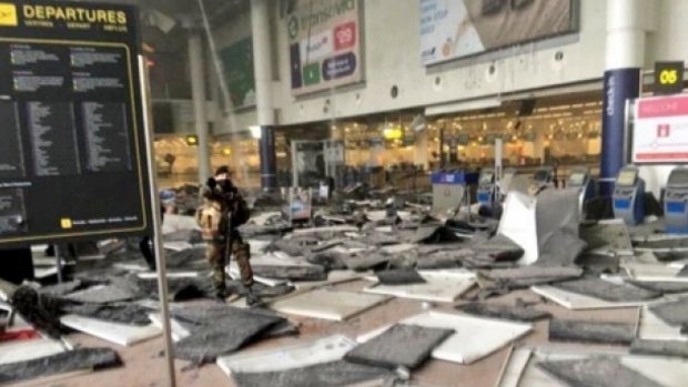 The scene inside the Brussels airport following the explosions. 