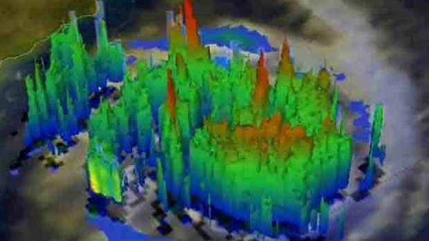 NASA 3D computer simulation showing 'hot towers' reaching almost 16 kilometres high.