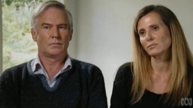 Screen grabs from the Kathy Jackson and Michael Lawler interview on <i>4 Corners</i>.