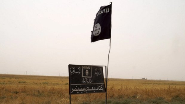 The flag of Islamic State in an area west of Kirkuk in September. 