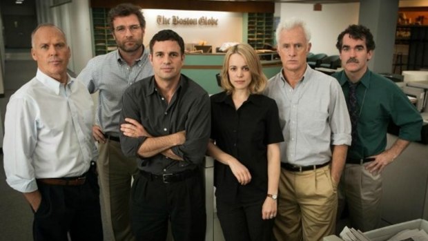 Pursuing priests: the crusading cast from "Spotlight". Cast and crew were on stage last Sunday as the film won the Oscar for best picture. 