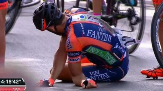 Gruesome injury: Daniele Colli suffered a broken arm in the crash.