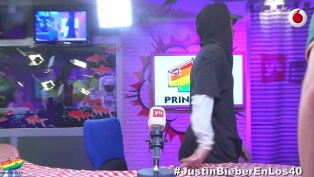 Justin Bieber storming out of a Spanish radio interview on Thursday.