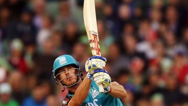 Brisbane Heat captain Chris Lynn launches one of his seven sixes in the innings that destroyed the Melbourne Stars' hopes of earning a home semi-final.