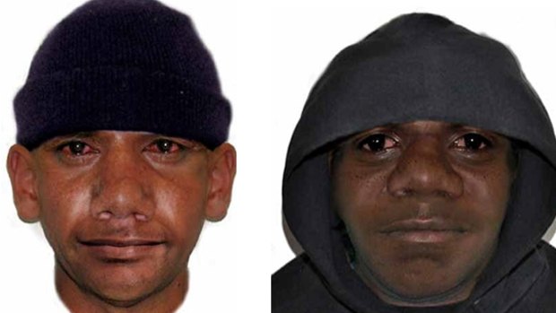 Police are hunting for two men involved in the bashing and robbery of an elderly woman. 
