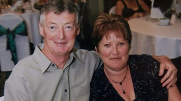 John Burrows, 58, a well-known greyhound trainer was blown up outside his house in Portland. He is pictured here with his wife Shirley. 