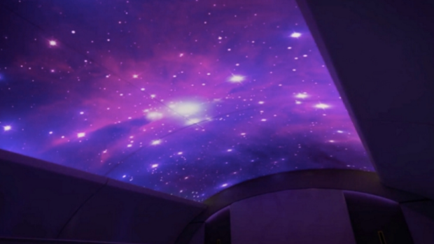 A soothing galaxy of stars projected onto the plane ceiling will help passengers sleep.