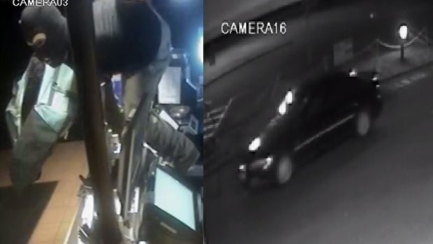 CCTV footage of one of the thieves and the getaway car.